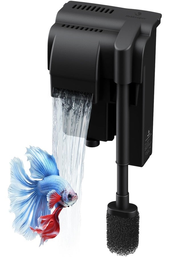 fishkeeper 5W 120GPH Ultra-Quiet Hang On Back Aquarium Filter, <28dB Whisper 4-Stage Biochemical Fish Tank Filter with Waterfall Oxygenation for 5-20Gal Fresh/Saltwater Tanks, w/Two Free Cartridges - Image 1
